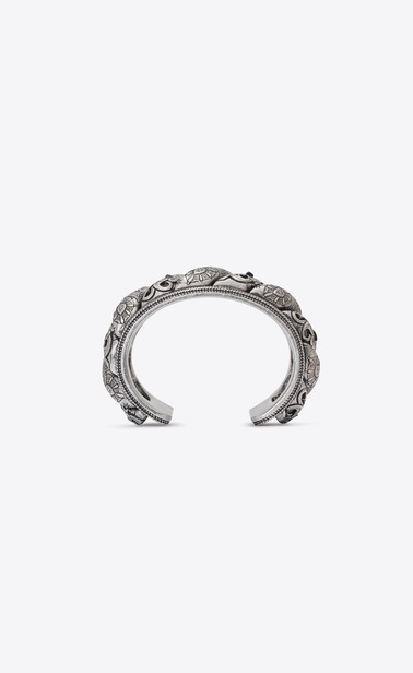 SAINT LAURENT Bracelets Woman MARRAKECH cuff bracelet in silver-toned tin and black agate b_V4